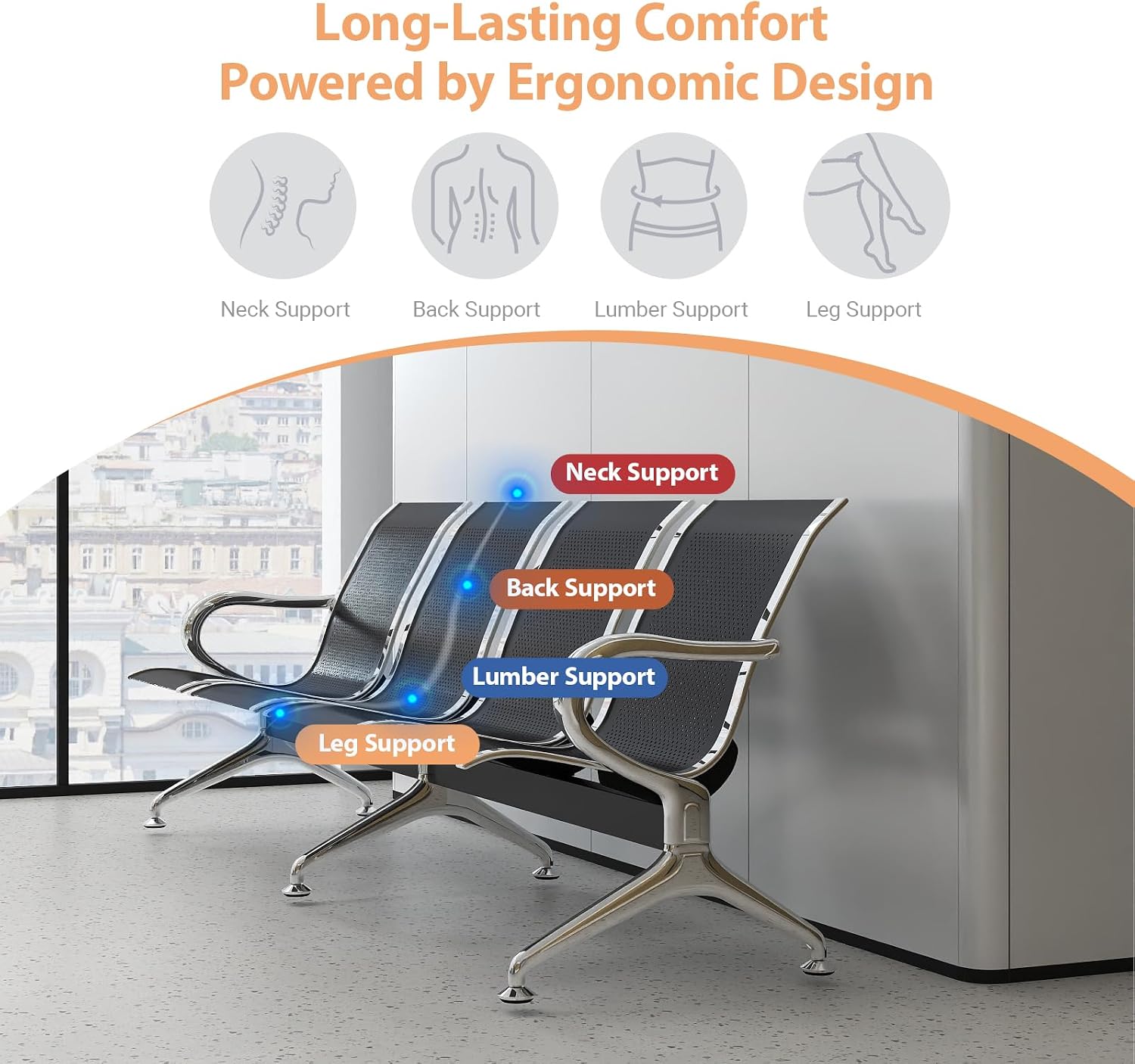 Kinfant Waiting Room Chairs - Whole 4-Seat Connect Reception Chairs Waiting Room Chairs with Arms & Stainless Steel Frame, Waiting Room Bench Lobby Chair for Office Airport Bank Hospital