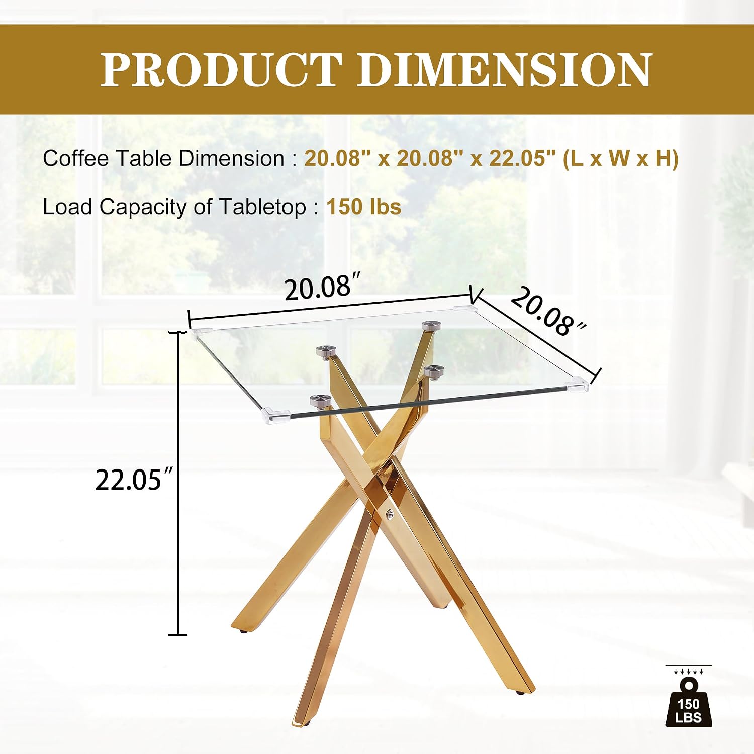 Glass End Table, Square Side Table with Tempered Glass Top & Gold Metal Legs, Modern Living Room Accent Table for Small Space, Bedroom, Apartment, Easy to Assemble