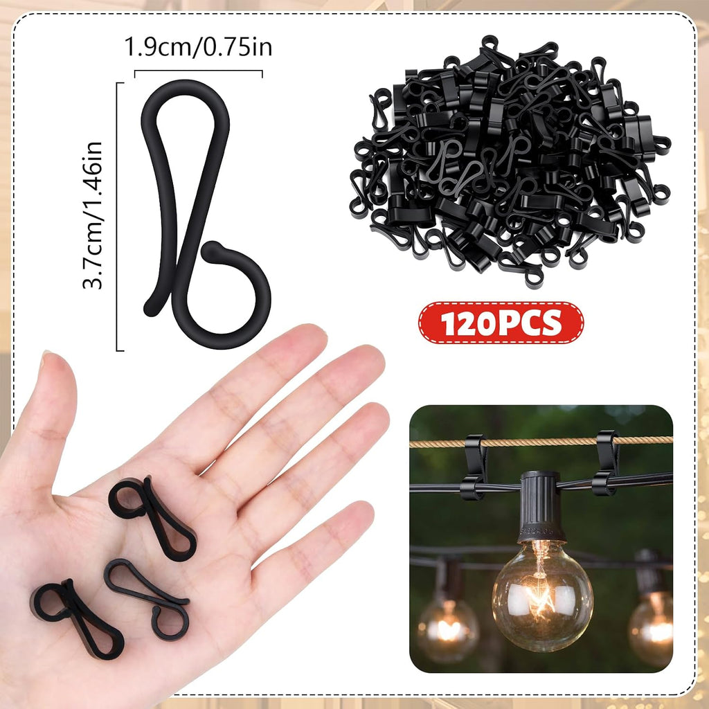 SelfTek 120 PCS Christmas Light Clips Outdoor, Gutter Clips for Hanging Outdoor Lights, Gutter Hooks Hanging String Lamp Holder Mount to Shingles for Roofline, House, Xmas Tree Decor (Black)