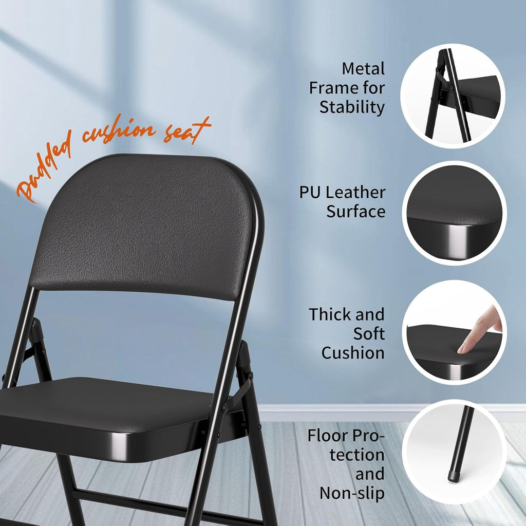 Set of 4 Folding Chairs with Cushion, No Assembly Wedding Chair, 280 LBS Capacity, Padded Folding Chairs 2 Pack for Banquet, Party, Picnic, Outdoor & Indoor Events, Black