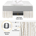 Brown Botanical Bed Skirt King Size 18 Inch Drop, Adjustable & Elastic Wrap Around Bed Skirts Pleated Luxury Dust Ruffles for Twin Full Queen Cal King Base Bed, Summer Botanical Leaf Vertical Stripes