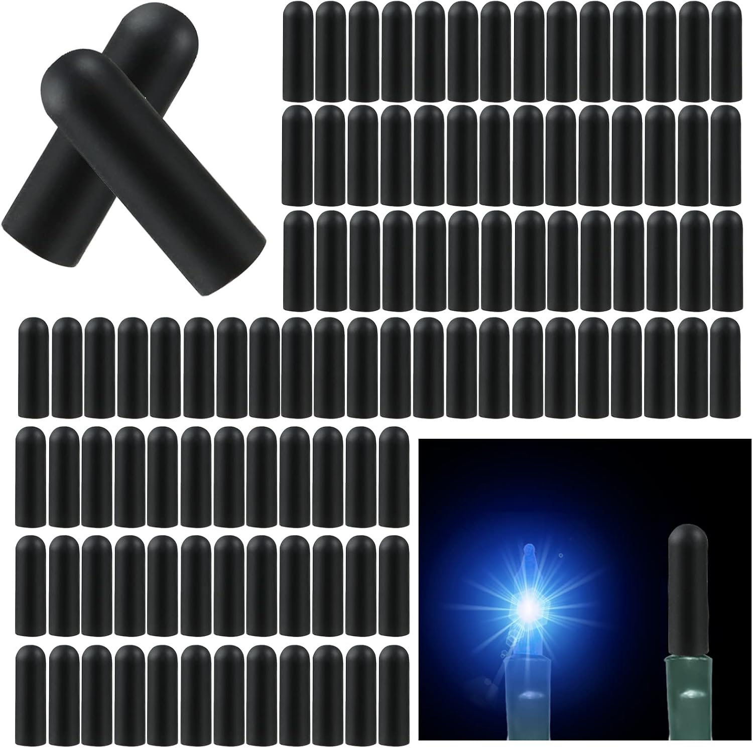 120 Pcs No Glow Caps for String Lights, Soft Rubber Christmas Blackout Light Cap Covers for 5mm Diameter Christmas LED String Lights to Hide The Extra Lights Not Needed（120 PCS）