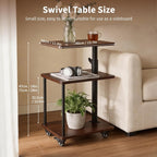Modern Farmhouse Rolling Side Table with Wheel for Living Room, Adjustable Height Swivel End Table for Different Seating Types, Ideal for Couch, Sofa, Recliner and Living Room, Walnut-Look