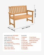 VEVOR Outdoor Bench, 50.5 inch, 800 lbs Weight Capacity for 2-3 Persons, Weatherproof Plastic Frame with Backrest and Wide Armrests, Outside Bench for Patio, Garden, Park, Yard, Natural Wood Color