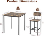 Kitchen Table and Chairs of 4, 5 Piece Dining Table Set, Sturdy Industrial Space Saving Dinette Set for Pub, Family Dinners, Apartment, Rustic Brown