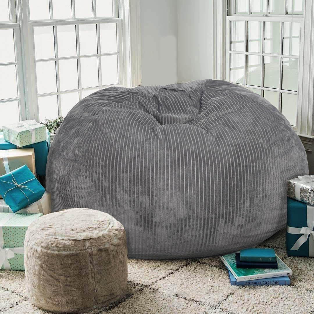 Bean Bag Chair, with Faux Rabbit Fur Cover for Teens and Kids, with Filling Memory Foam Bean Bag Chairs, Soft Faux Fur Fabric, 2.5 feet Round Fluffy Bean Bag Sofa Essential for Reading Games