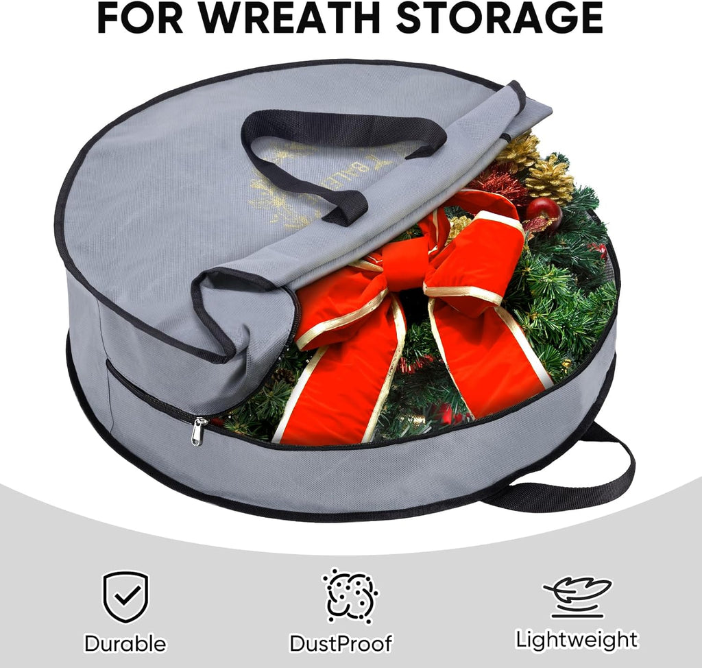 BALEINE 2 Pack Wreath Storage Container, Christmas Wreath Storage Bag with Reinforced Handle for Holiday Xmas (Red, 30"X8")