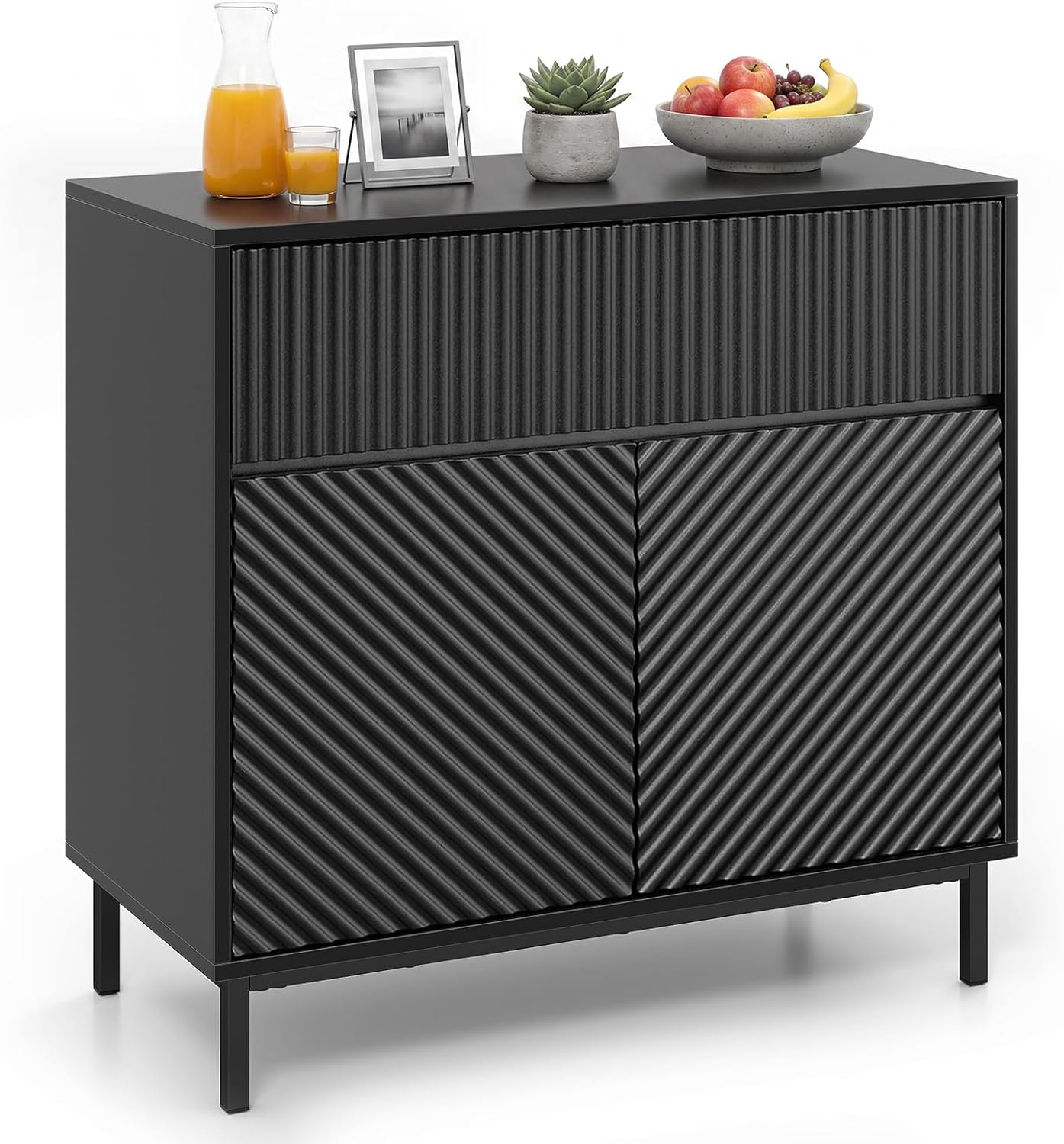 Giantex Buffet Cabinet with Storage, 32" Wide Coffee Bar Console Table with 2 Doors and 1 Drawer, Sideboard Credenza, Modern Fluted Storage Cabinet for Kitchen, Dining Room, Living Room (1)