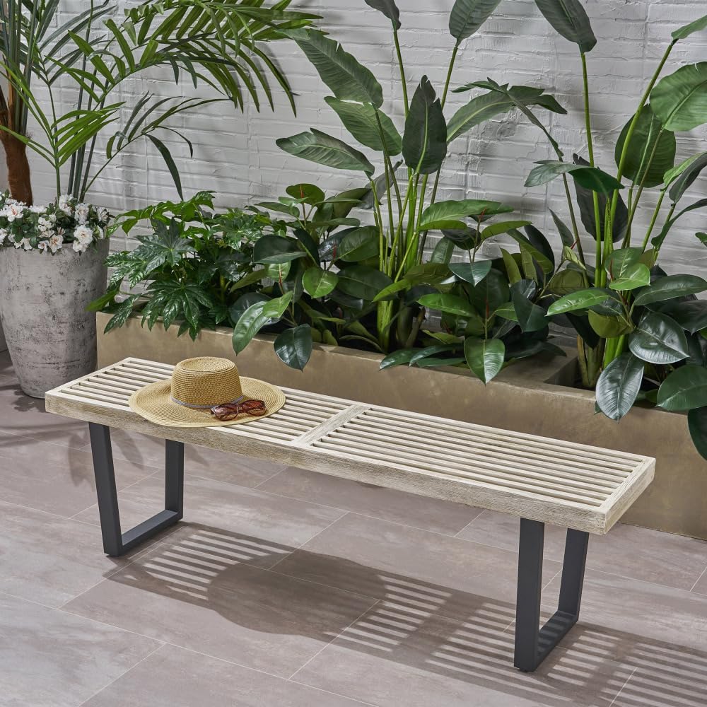 Outdoor Bench Seat, Metal and Solid Wood Garden Bench, Patio Bench, Park Bench for Porch Backyard Deck Lawn Garden Yard Outdoor Seating