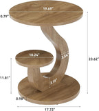 LITTLE TREE 2-Tier Round End Table, Small Side Table for Couch, Living Room, Bedroom, S-Shaped Accent Tables for Small Spaces, Walnut Finish