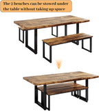 HIPIHOM 63" Dining Table with 2 Benches, Modern Kitchen Table and Chairs Set for 4 to 6 Persons, Thickened MDF Wooden Table for Kitchen, Dining Room