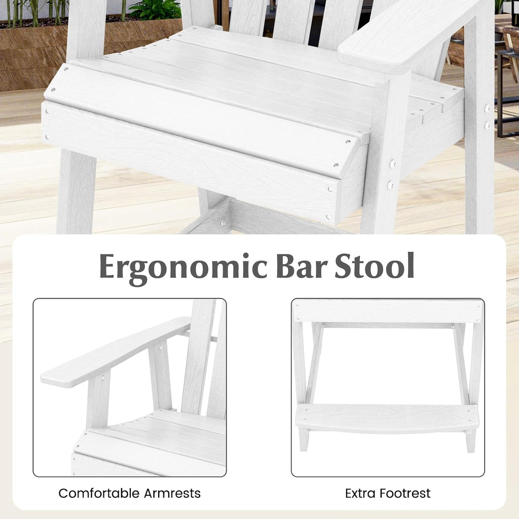 Tangkula Outdoor Bar Stool, HDPE Tall Adirondack Chair with Armrest & Footrest, Weather Resistant 47 Inch Counter Height Barstool Lifeguard Chair for Pool Deck Patio Garden, Balcony Chairs (1, White)