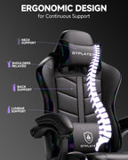 GTPLAYER Gaming Chair, Ergonomic Computer Office Chairs for Adults with Footrest, Height Adjustable, Linkage Armrests, 90-155° Recline & Headrest Lumbar Support, Black