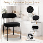 Modern Boucle Dining Chair Set of 4 with Round Lambswool Upholstered Cushion Backrest and Metal Legs for Dining Room Kitchen Restaurant Living Room(Black&Black Leg)