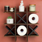 Weysat Tic Tac Toe Toilet Paper Holder Stand Bathroom Wall Decor Rustic Wooden Hanging Storage Freestanding Wall Mounted Shelves Decor for Toilet Tissue Farmhouse