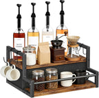 2-Tier Coffee Syrup Organizer Rack, Holds 12 Bottles Syrup Rack with Coffee Capsules Storage Drawer, Kitchen Countertop Organizer for Coffee Bar Station, Home, Wine Rack