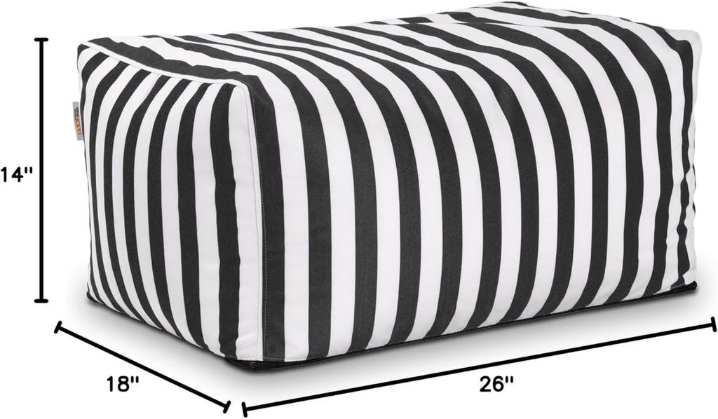 Jaxx Leon Outdoor Bean Bag Ottoman, Black & White Stripes