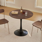 Round Dining Table 31.5" Circle Tulip Table with Thick Tabletop & Metal Pedestal, Mid-Century Modern Bistro Table for Kitchen, Living Room or Cafe, Faux Walnut