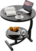 C-Shaped End Table,2 Tiers Round Side Table,Sofa Small Side Table for Living Room, Bedroom,Bedside Small Space,Black