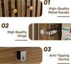 Smuxee Walnut Sideboard Cabinet with Unique Grille Stripe Design, Freestanding Buffet Cabinet with Curved Edge Design, Wood Storage Cabinet for Living Room, Entryway, Hallway
