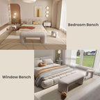 53" Upholstered End of Bed Bench with 2 Nesting Ottoman Stools, Modern Chenille Bedroom Bench for King/Queen Bed, Arched Vanity Entryway Bench Seat for Living Room, Oatmeal