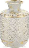 Flower Vase Rustic Metal Vase, 10.2" Vintage White and Gold Distressed Vase for Farmhouse Home Décor Artificial Flowers and Centerpieces