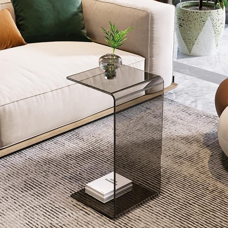 Side Table,C Shaped End Table, Acrylic Sofa Side Table, Bedside Table for Bedroom Small Simple Modern Coffee Table Suitable for Living Room (Smoke Gray)