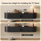 55" Floating TV Stand with Power Outlet for TVs up to 65", Fluted Entertainment Center with Remote Control for LED Lights, Mid-Century Modern TV Console w/Sliding Door for Living Room, Bedroom Black