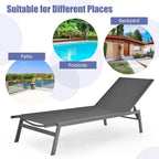 Tangkula Outdoor Chaise Lounge Chair Set of 2, 6-Position Adjustable Reclining Chair with Breathable Fabric and Heavy Duty Steel Frame, Patio Lounge Chair for Garden, Backyard and Poolside (2, Gray)