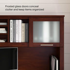 Bush Home 72-Inch Desk Hutch, Office Storage Organizer with Shelves, Cubbies and Frosted Glass Doors for Computer Desk, Home Office Furniture, Somerset Collection, Hansen Cherry