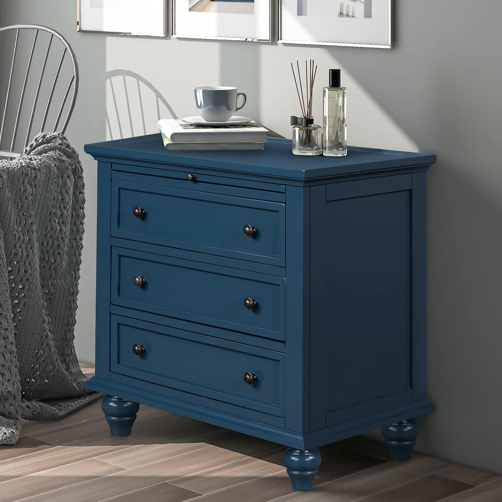 Accent 28" Tall Side Table Nightstand with Storage 3 Drawers, Modern Bedside Table Night Stand End Table with Pull-Out Tray Sofa Side Table for Living Room Bedroom Sofa Couch