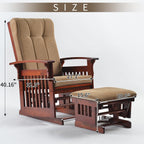 Rustic Glider Chair for Nursery with Ottoman, Resistant Rubber Wood Nursery Glider and Ottoman Sets for Relaxing, Rocking Chair for Living Room Bedroom (Brown)