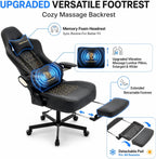 Ergonomic Gaming Chair for Adults - Big and Tall Desk Chair with Lumbar Support and Mechanical Arm Armrests, Comfortable Gamer Computer Chair, Gaming Chairs with Footrest (Black Leather)