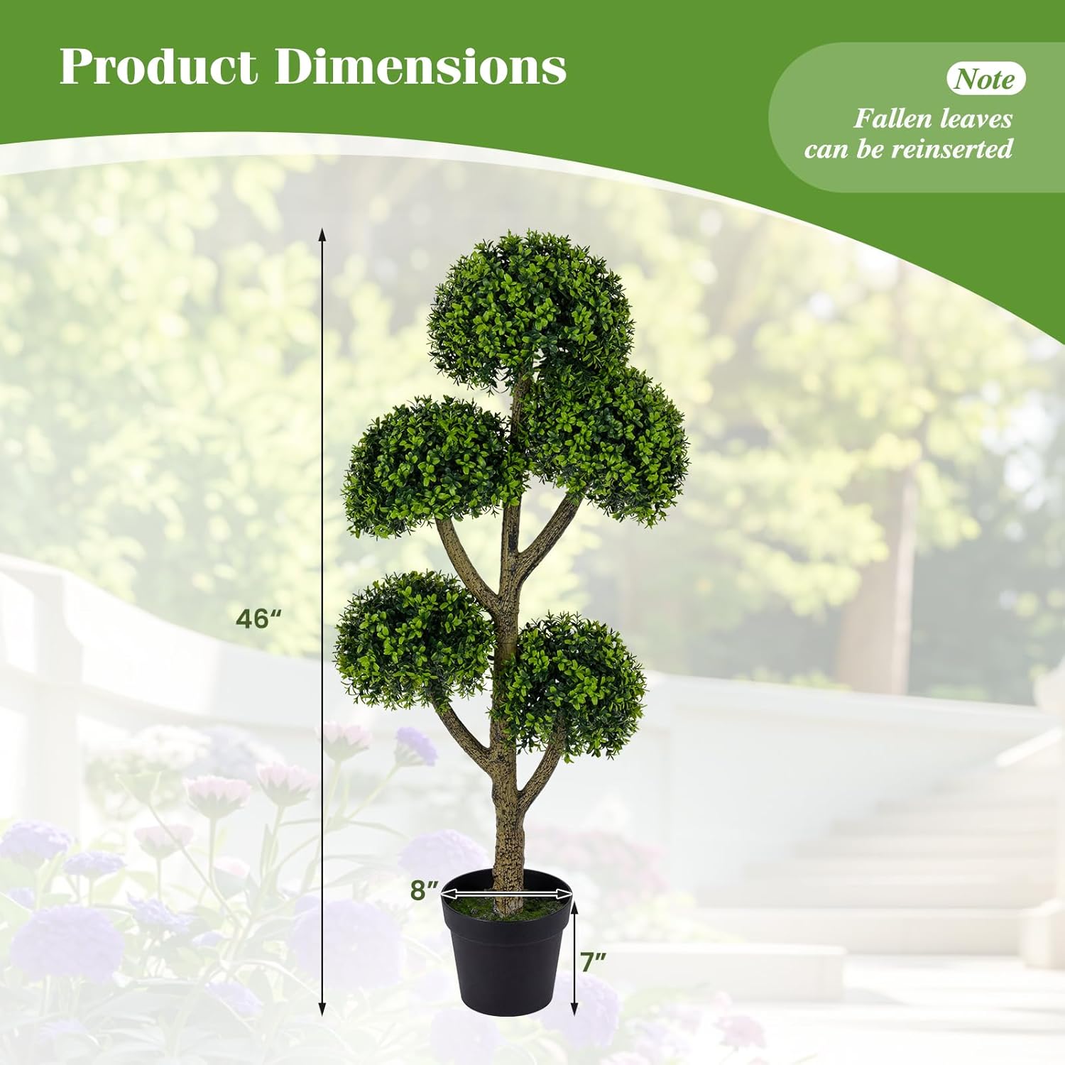 Goplus 46" Artificial Boxwood Topiary Tree, Fake Potted Boxwood Tree with 5 Ball-Shaped Topiaries, Realistic Decorative Faux Outdoor Plant for Indoor, Front Porch, Patio, Home, Office (1)
