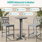 Outdoor Bar Stools Set of 2, HDPE Tall Adirondack Bar Chairs 27.5 Inch Seat Height w/Backrest, All Weather Patio Bar Height Chairs for Bistro Balcony Deck Poolside (Slate Grey)