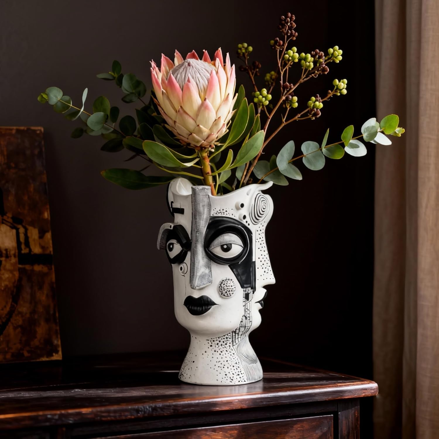 Face Vase - Flower Vase Unique, Funny Cool Abstract Art Decor Vase for Plants, Boho Flower Vase for Home Living Room Office Book Shelf