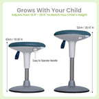 Wobble Stool for Kids Ages 7–12; Adjustable Height Wobble Stool; Classroom Seating with Soft, Easy-to-Clean New Fabric Cushion; Flexible Wiggle Chair for Focus & ADHD + Bonus Visual Timer (Lake Teal)