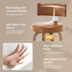 Bekrvio Swivel Counter Height Bar Stools Set of 3, 26" Faux Leather Kitchen Stools Upholstered Barstools with Back and Walnut Wood Legs, Mid Century Island Chairs Counter Stools, Brown