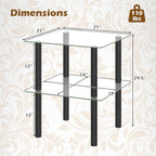 Giantex Square End Table, 2-Tier Sofa Side Table with Clear Tempered Glass Top & Shelf, Small Accent Table with Solid Rubber Wood Legs for Living Room Bedroom Home Office (Black & Clear)