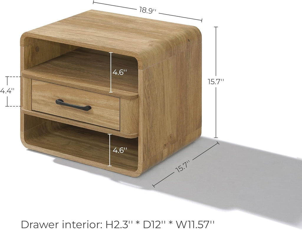 LuxenHome Modern Nightstand with Drawer and Open Shelf,15.7" H Wood Accent End Table and Night Stand with Rounded Corners, Small Bedside Table with Storage for Bedroom，Living Room