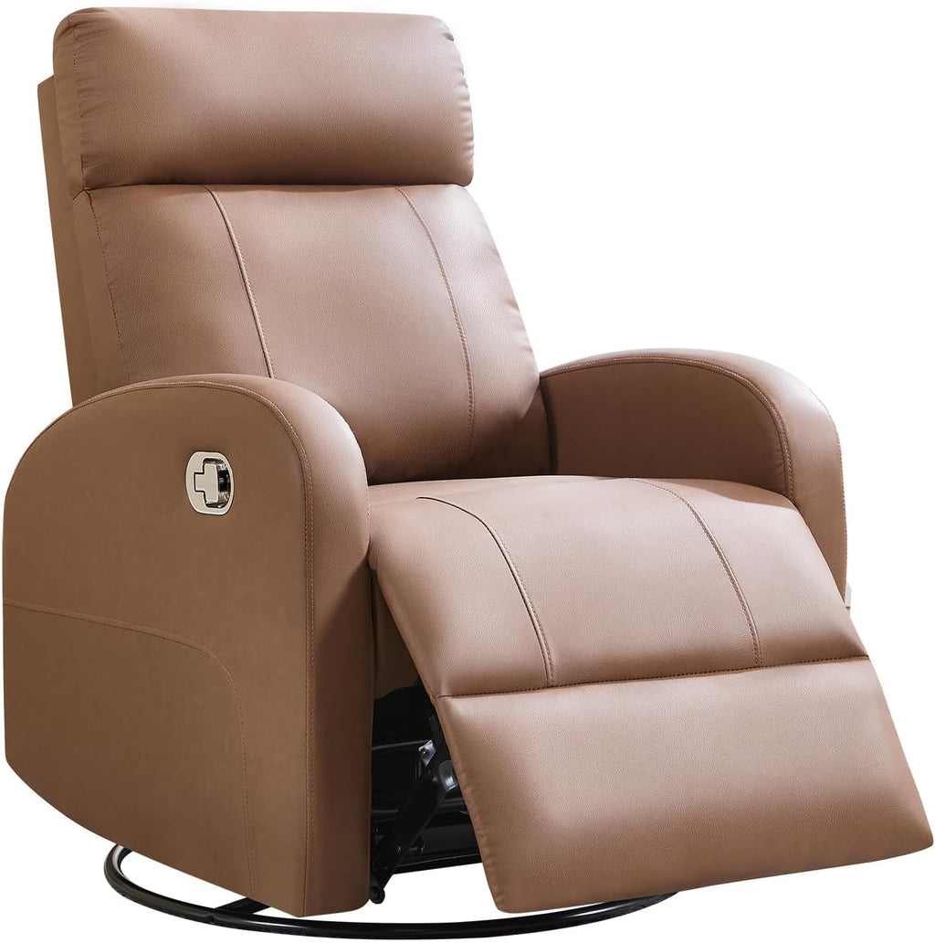 Swivel Rocker Recliner Chairs, Manual Faux Leather Recliners, 360° Swivel Nursery Reclining Chair Glider Rocking Recliner with Adjustable Headrest Highback for Living Room, PU Coffee