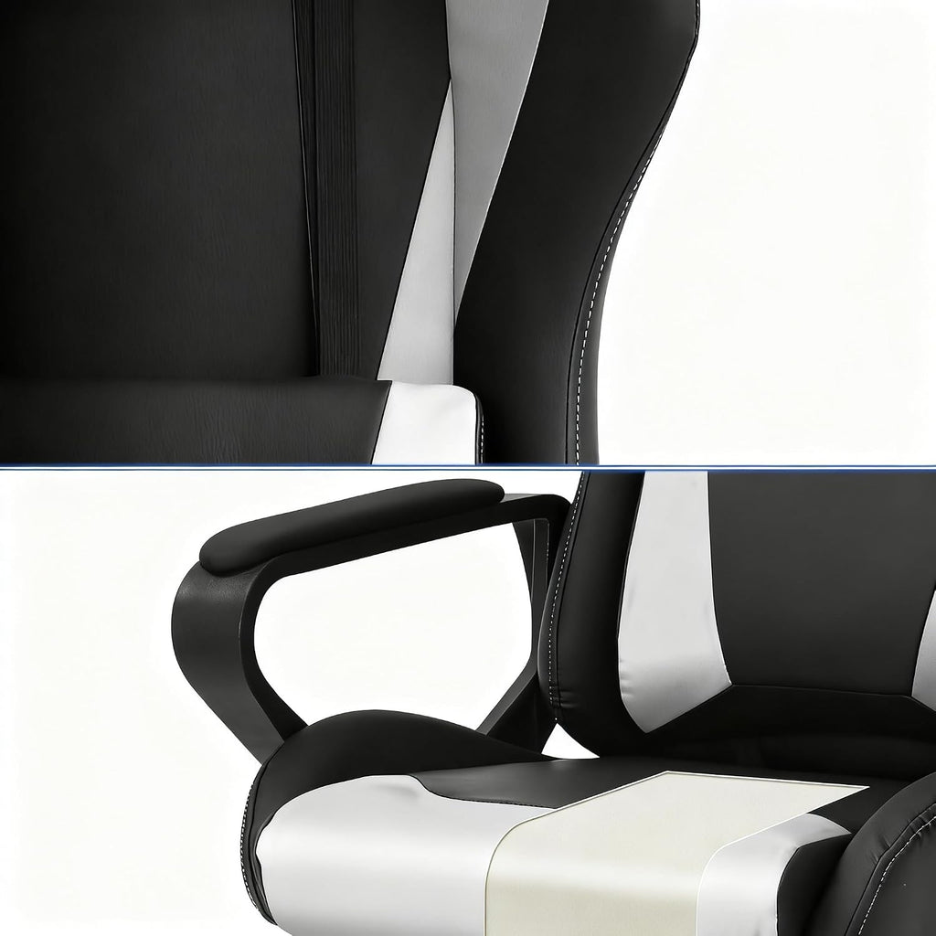 Ergonomic High Back Gaming Chair & Office Chair, PU Leather & Adjustable & Easy Assembly & BIFMA Certified, for Home/Office (Gray) (White)