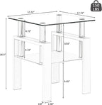 BIGTO 2 Pcs Tempered Glass Side Table, End Table for Living Room, Sofa Table White 17.72''*17.72''*20.5''Living Room Furniture