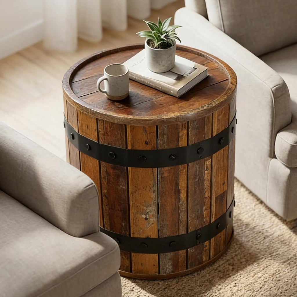 Tribesigns Barrel Side Table with Hidden Storage, 19.68" Farmhouse Round Rustic Wood End Table with Removable Lid, 24" Tall Sofa Side Bedside Nightstand for Living Room (1 PCS)