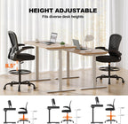 Synorla Ergonomic Drafting Chair, Tall Office Chair with Flip-up Armrests, Breathable Mesh High Desk Chair with Lumbar Support Adjustable Footrest Ring for Standing Desk Black