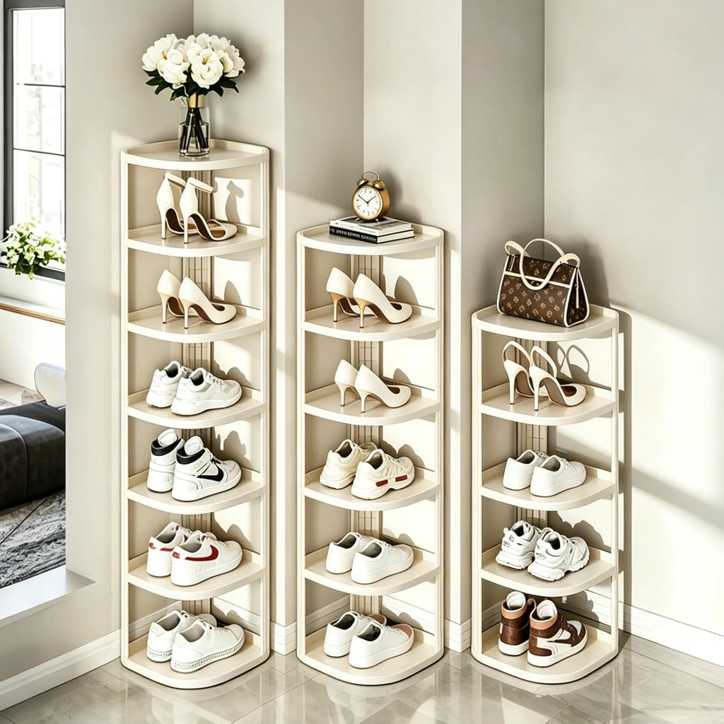 UFORU 9 Tier Vertical Shoe Rack, Corner Shoe Organizer for Entryway, Narrow Free Standing Shoe Organizer for Small Spaces, Easy Assembly Tall Shoe Storage Stand, Ideal for Low-Top Sneakers
