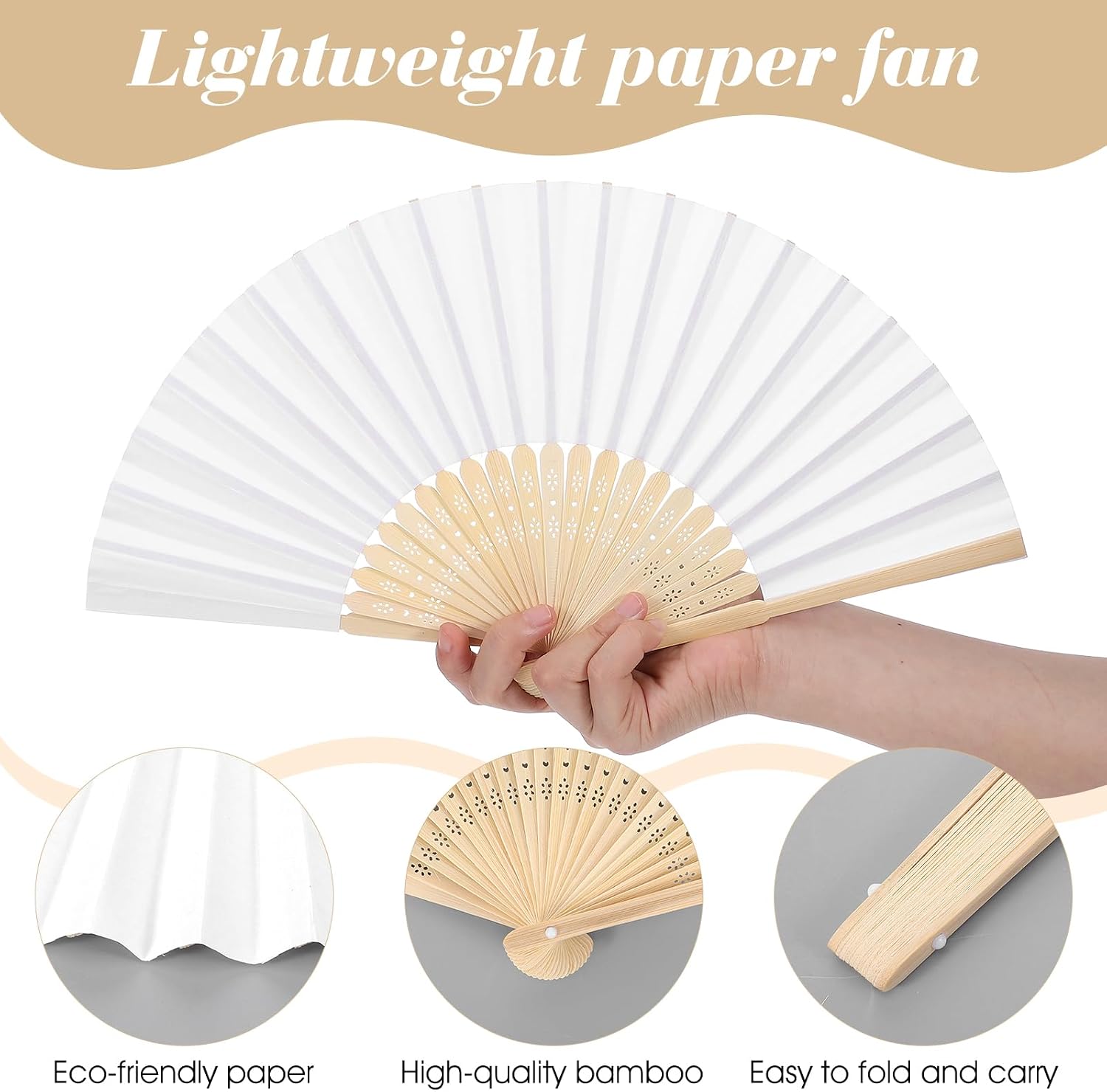 28pcs White Paper Folding Hand Fans,8.3 Inch Bulk Paper Fans Foldable Handheld Fan for Women, Wedding Party Favors, DIY Crafts, Photography Props