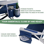 Romswi Extra Wide Beach Chair with Canopy Shade, 1 Pack Aluminum Folding Chairs with Detachable & Adjustable Umbrella, 5-Position Lay Flat, Cooler Bag, Cup & Phone Holder, Towel Bar, Navy Blue