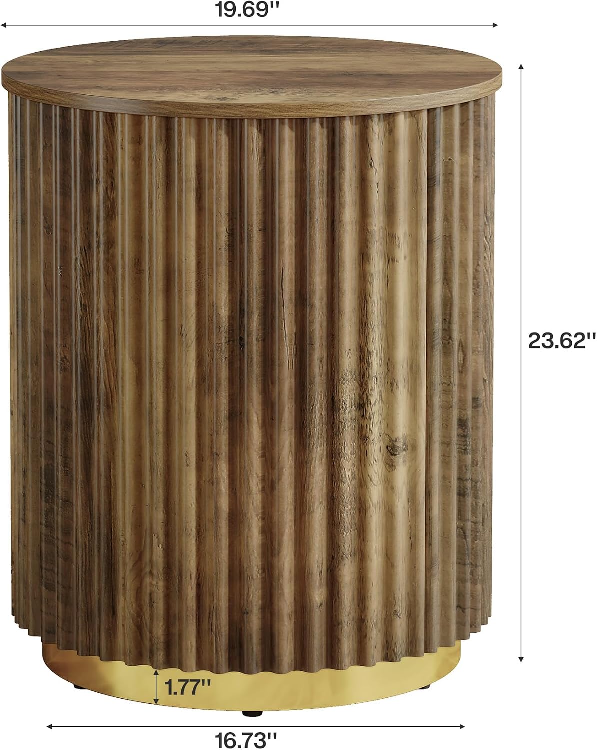 Tribesigns Fluted Round Side Table, Small Bedside Table for Sofa, Wooden Nightstand for Small Spaces, Living Room, Bedroom (1, Rustic Brown)