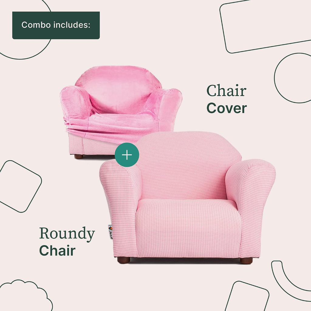 Roundy Kids Chair with Removable Cover, Soft Microsuede Upholstery, Padded Cushion, Sturdy Wooden Frame, Ergonomic Design for Ages 2-5, Easy to Clean, Ideal for Playrooms, Bedrooms & Nurseries.